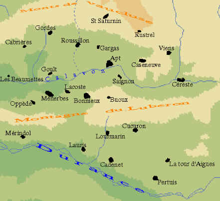 carte du pays d'Apt avec ses diffrents villages